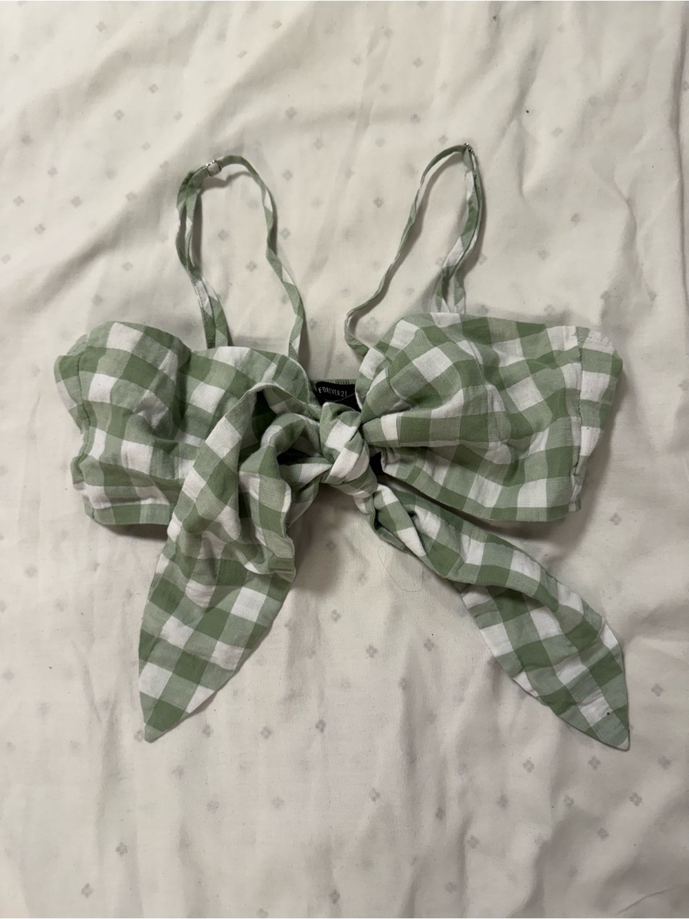 Forever 21 Green and White Gingham Tie-Front Crop Top